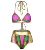 Sexy South African golden halter bikini high waist swimsuit two pieces swimwear women bathing suit bather