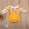 Novo Estilo Bebê Recém-nascido Meninas Roupas de Manga Longa Floral Romper + Calças Gerais 2 PCS Bebê Meninas Roupas Crianças Conjuntos de Roupas de Outono