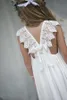 2019 New Boho Flower Girl Dresses for Wedding Complelion Dresses Cap Sleeve Aline Length Beach Shiffon Lace Child Pageant GO2739588