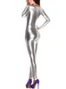실버 골드 블루 핑크 섹시한 여성 이국적인 딥 브이 넥 여학생 긴 소매 지퍼 바디 슈트 나이트 클럽 댄서 의상 장대 댄스