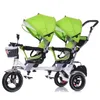 Wholesale- Double Stroller Child Bike Stroller Double Seats Baby Tricycle for Twins Bike Folding Three Wheels Twins Tricycle Pushchairs