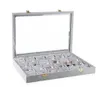 silver gray velvet 24 grids jewelry display case with glass cover for pendant7471165