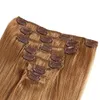 الشعر السائل - كليب في ملحقات الشعر البشري 7PCS 100GRAMS 16CLIPS موجة مستقيم كامل رئيس 16inch-26inch # 12 اللون الذهبي البني