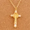 5Colors Enamel Cristo Redentor Benedict Medal Crucifix Pendant Necklaces 24 inches Chains Gold Catholicism Plated Cross N1670-G 20pcs/lot