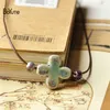 Boyute New 5sts Chinese Porcelain Ceramic Pendant Cross Halsband Kvinnor Etniska smycken Kvinnors tillbehör Independent Packing239C