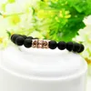 Kraftfulla män Guld Smycken Partihandel 8mm Svart Matt Agate Stone Beaded With Exquisite Micro Inlay Zircon Charm Armband