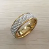 Full 5 Row zircon diamond Jewelry Free Shipping Wholesale Gold Color Stainless Steel Wedding Rings USA size 7/8/9/10/11/12