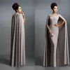 Evening Dress Mermaid with Wrap Illusion Neck Lace Gray Mother of the Bride Dresses Long Elegant Formal Party Prom Gowns