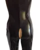 Tuta aderente in ecopelle da donna Sexy Tuta nera Cavallo aperto con lacci Sexy gioco di ruolo Gioco Fetish Wear Erotic Catsuit Taglia S-5XL