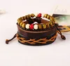 Punk Rope Wrap Handmade Leather Wooden Beaded Charm Bracelets Set For Women Men Vintage Jewelry Accessories