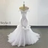 Elegante de la manga casquillo de la sirena moldeada los vestidos de boda de la manga corta de la muestra verdadera del vestido de novia de la boda más del tamaño