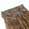 Extensions de cheveux humains couleur ombrée deux tons 4 brun piano 8 clips dans les extensions de cheveux humains Highlights3443443