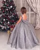 Sparkly Silver Flower Girls Dresses Luxury Sequined Ball Gown Puffy Girls Pageant Dress Custom Made Lovely Kids Formal Wear Birthd260B