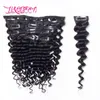 Brazylijska nieprzetworzona głęboka fala kręcona klips w przedłużanie włosów 10pcs 120G Peruvian Malezyjskie Indian Remy Human Hair Natur7339541