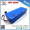 FREE SHIPPING (1PC) 1800W 60V 20Ah Ebike battery Lithium ion Battery 18650 Cells with PVC Case 16S 30A BMS +67.2V 2A Charger