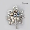 100PCS/Lot Fashion Zinc Alloy Maple Leaf Shape Brooches Gold Silver Plated Pearl Rhinestone Crystal Brooch Pin For Gift