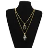 Hiphop smycken egyptisk stor ankh nyckelhänge halsband sätter mini fyrkantig rubin safir med cross charm kubansk länk för mens fash184m