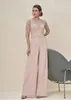 저렴한 Jumpsuits 레이스 어머니의 신부 바지 정장 바토 넥 절반 슬리브 웨딩 게스트 드레스 쉬폰 플러스 사이즈 어머니의 신랑 드레스