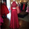 A-Line High Side Slit Prom Gowns Custom Robe de Soiree Två bitar Grand Sparkly Beading Red Afton Dress