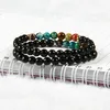 Nieuw ontwerp 7 chakra genezing steen yoga meditatie armband 6mm facet zwarte onyx steen met keizerlijke zee sediment armbanden voor gift