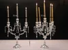 3 Hoofd metalen zilver / vergulde kaarshouder Crystal Chain Candle Stand Bruiloft Candelabra CenterPiece Decoration Candlestick