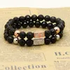 Krachtige sieraden groothandel 8mm facetten zwarte onyx steen met prachtige micro-inlay clear cz rechthoek hart armband