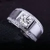 Heren 925 zilveren saffier gesimuleerde diamant zirkoon edelsteen ringen mode engagement trouwbanden sieraden jongens