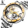 Promotion!Brand IK Luxury Solid Stainless Steel 50 M Dive Swimming Waterproof Transparent Skeleton Business Men's Automatic Mechanical Watch