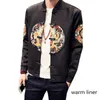 Men's Jackets Wholesale- Black Chinese Style Casual Baseball Jacket Mens And Coats Bomber Spring Autumn Embroidery Clothing FYY2871