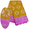 5 Y / PC Модный оранжевый базин ткань и фуксия водорастворимый цветок дизайн вышивка африканский шнур кружева для платья LBL21-2