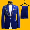 Moda Applique di alta qualità Abiti da uomo Paillettes scintillanti Cristalli bianchi Blazer Pantaloni Set Prom Party Host Cantante Costume Abito da sposa