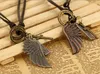 Mężczyźni Vintage Angel Feather Eagle Skrzydło Krzyż Skórzany Łańcuch Naszyjnik Wisiorek Prezent G540
