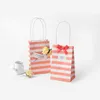 100 set Small gift Wrap paper bag with handles bow Ribbon stripe handbag Cookies candy Festival gifts Wrappackaging bags Jewelry birthday Wedding party favors