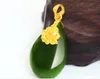 Guld inlaid jade gröna vatten droppar peony (blommande blommor) charm halsband hängsmycke