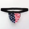 Męskie Moda Thong Sexy Etui No-Back-String G3004 Star Stripes Drukowane Swimsuit Tkaniny Flaga Czarna talia