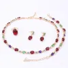 Hot Selling Dubai Colorful Crystal Rhinestone Necklace Sets Fashion Gold Plated Women Bridal Costume Jewelry Sets