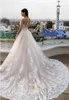 Lace Wedding Dresses with Overskirt Lace Bridal Gowns See Through Applique Bridal Dress Customize Detachable Skirt Removable Train