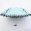 Paraguas plegable de verano para mujer, sombrilla de lluvia con revestimiento negro, sombrilla de flores de encaje Anti-UV para mujer, envío gratis ZA3542