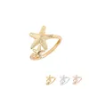 Anello regolabile della stella marina di scintillio regolabile di modo di prezzo poco costoso Anello nautico della spiaggia 2 delle stelle marine per i regali di compleanno delle donne EFR068