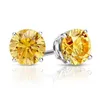 2 Ct Round Yellow Canary Earrings Studs Solid 14K White Gold Screw Back Basket