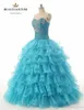 2017 Red Blue Custom Made Barato Quinceanera Vestidos De Baile Vestido Com Cristais Frisados ​​Doce 16 Vestido Longo Prom Vestido De Festa QA533