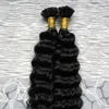 Brazilian deep wave U Tip human hair extensions keratin Nail Tip Hair Extension pre bonded human hair extensions Black 100g