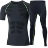 Snabbt torrkomprimering TrackSuit Fitness Tight Running Set T-shirt Byxor Leggings Mäns Sportkläder Demix Gym Sport kostym