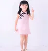 Estilo chinês meninas mini vestido crianças roupas de verão simples blusa vestido bebê cheongsam qipao cor vermelha rosa azul em 2755888