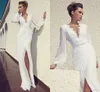 Weißes Brautkleid mit langen Ärmeln, eleganter Spitze, geteilt, schlichtes Design, günstiges Bridla-Kleid, Strandkleider, schöne, hochwertige formelle Kleidung