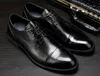 Leather Dress shoes Europe Fashion Men Business Low heel Dress shoes soft smooth waxed cowhide leather lacing up pointed shoes