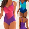 Brand Spring och Summer Women's Swimewear Bursts of Multi -Level Gradient Printing Sling Stitching Beach Piece Swimsuit NS040