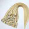 160g 22 "Clip in Hair Extensions Indian Remy Human Hair 10st Svart Färg