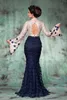 2019 Navy Blue Long Sleeves Evening Dress High Quality Lace Arabic Marockan Dubai Kaftan Women Wear Prom Party Dress Formal Event 6759732