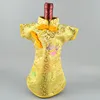 Kinesisk cheongsam bröllop vin flaska täcke väska bord dekoration silke brocade vinflaska kläder förpackning påse passa 750ml 10st / lot